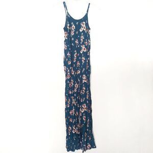 Xhilaration Teal Floral Print Jumpsuit Size Small